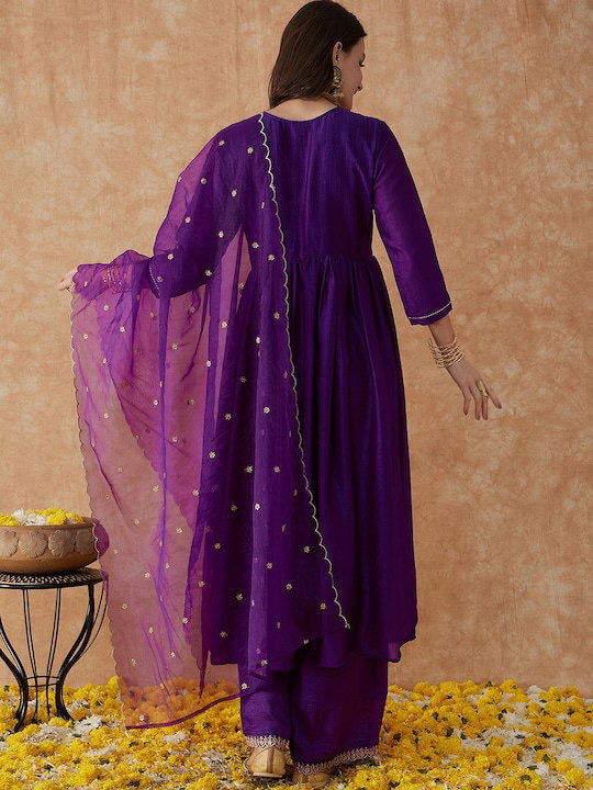Manasvi Embroidery Vichira Silk Alia Cut Kurti With Bottom Dupatta
